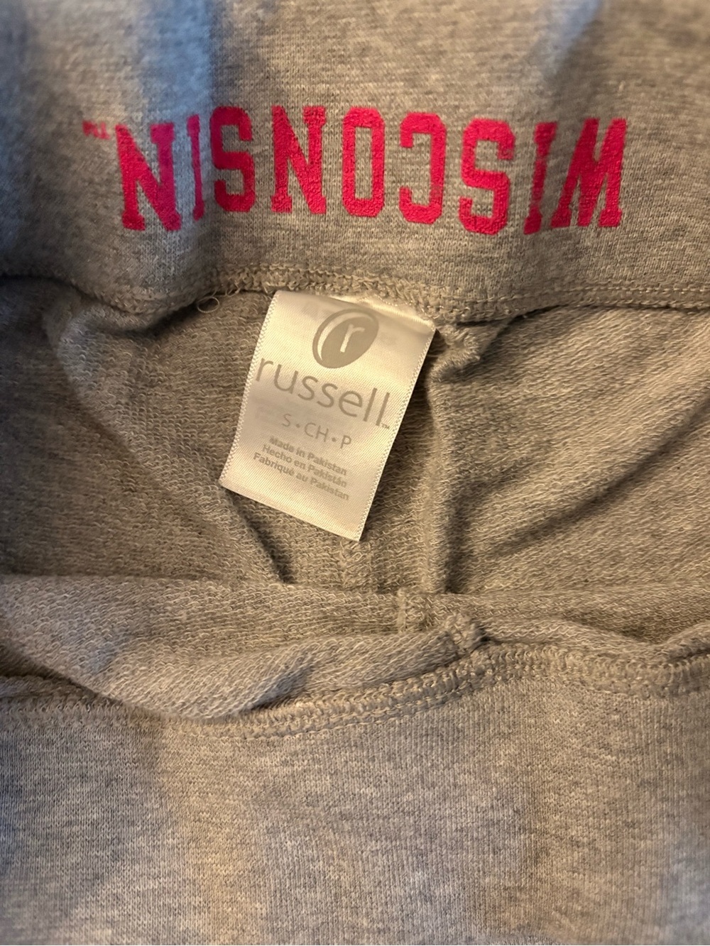 Russell Athletic Gray Women's Athletic Shorts with Pink Red WI Badgers Logo - Picture 4 of 4